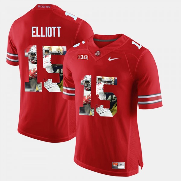 Ohio State Buckeyes Ezekiel Elliott Men's #15 Scarlet Pictorial Fashion College Football Jersey 2404PHFA3